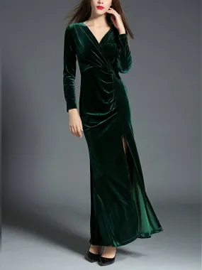 1950s Velvet Solid Wrap Dress