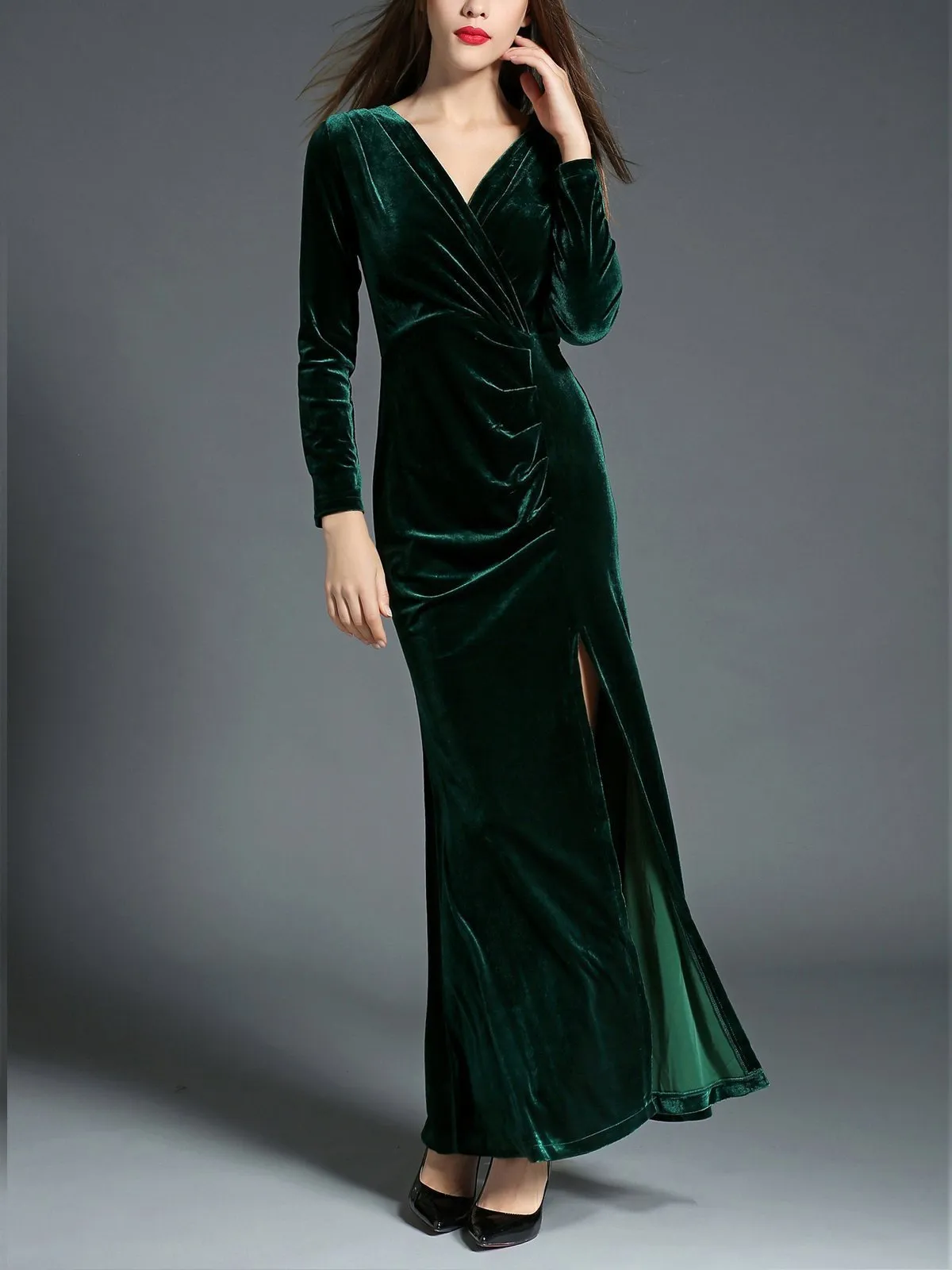 1950s Velvet Solid Wrap Dress