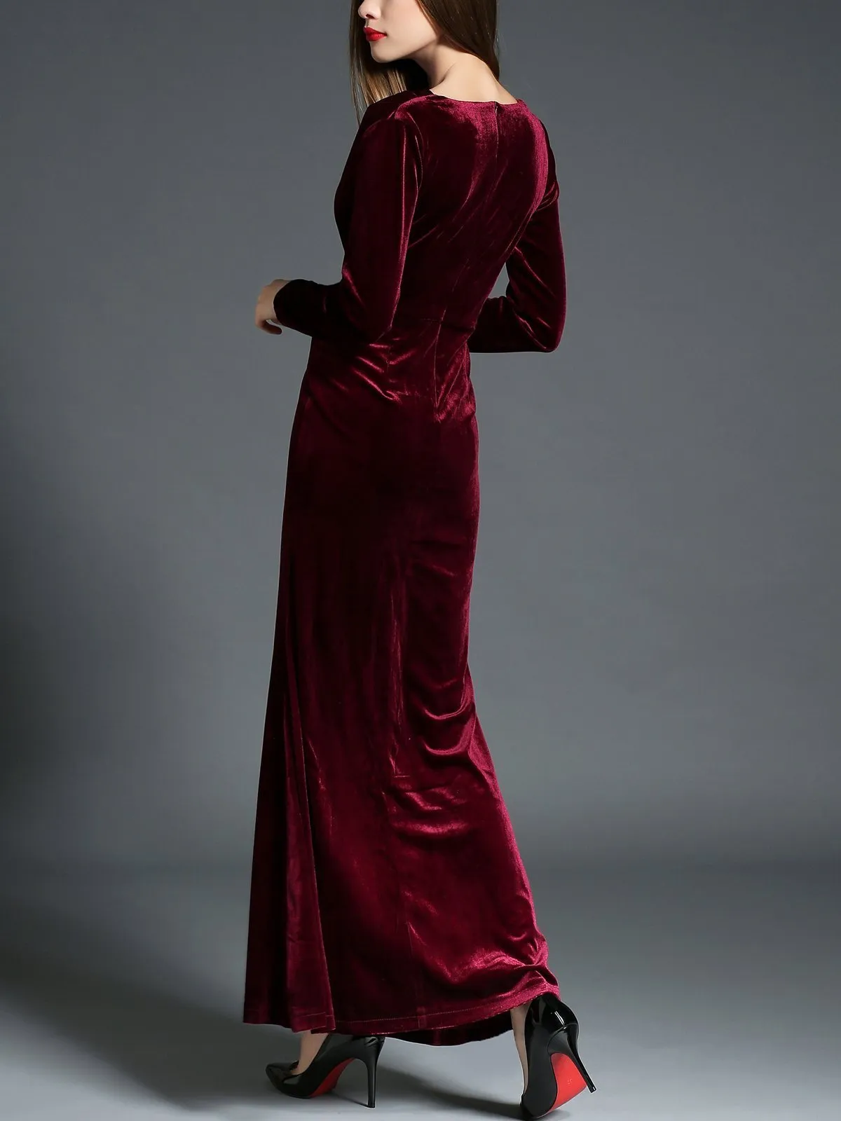 1950s Velvet Solid Wrap Dress