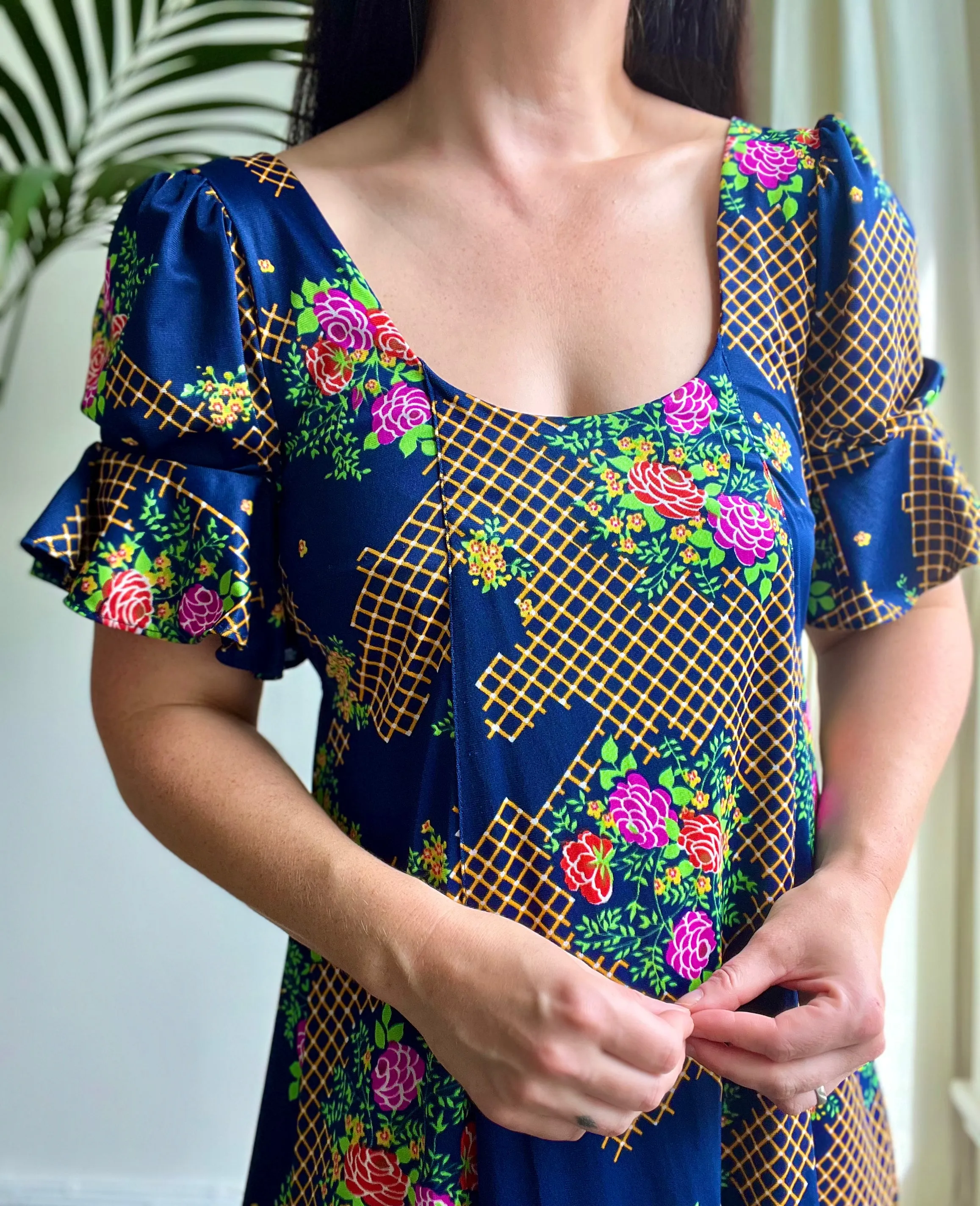 1970's Prairie Floral  Maxi Dress