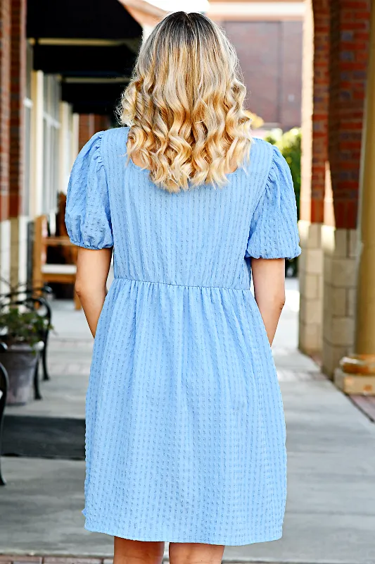 Babydoll Square Neck Mini Dress in Blue