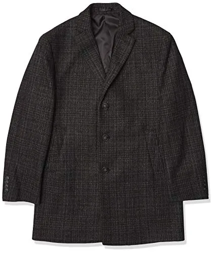 Calvin Klein Men's Slim Fit Wool Blend Overcoat Jacket, Grey Windowpane, 44R