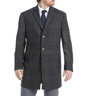 Calvin Klein Men's Slim Fit Wool Blend Overcoat Jacket, Grey Windowpane, 44R