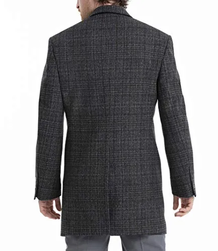 Calvin Klein Men's Slim Fit Wool Blend Overcoat Jacket, Grey Windowpane, 44R