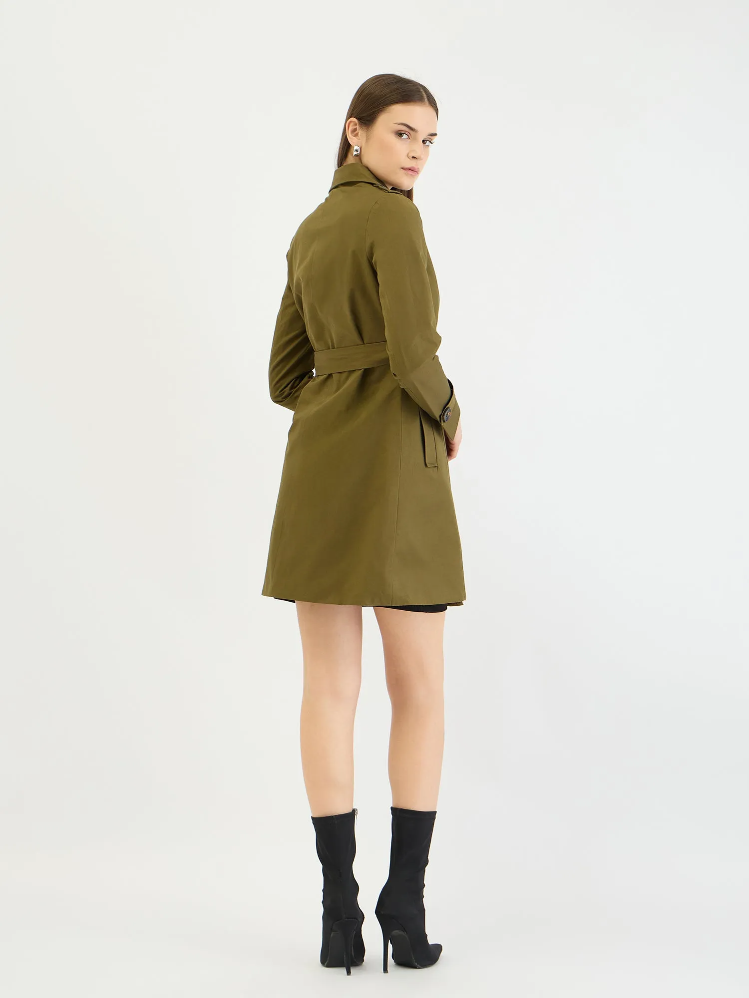 Centrestage Women Green Solid Overcoat