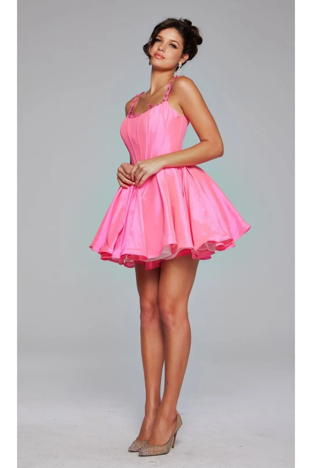 Lace-Up Short Babydoll Hoco Dress: Jovani 40379
