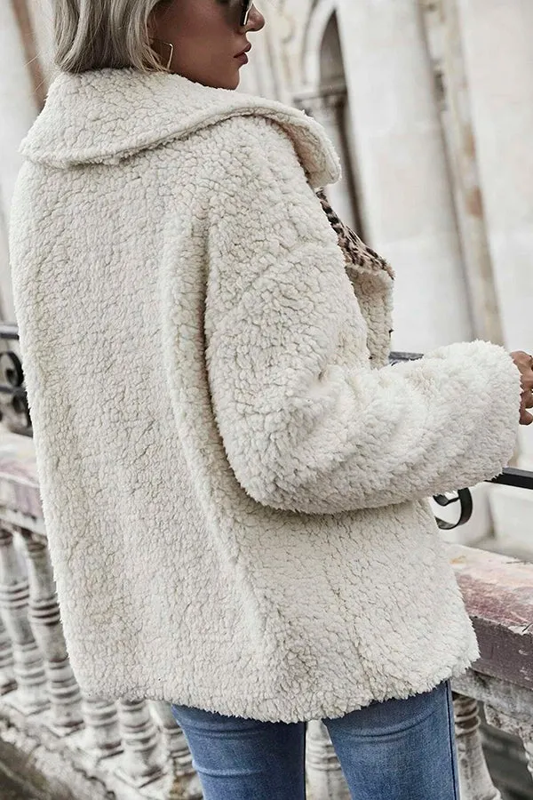 Oaklynn Leopard Print Double Button Teddy Coat