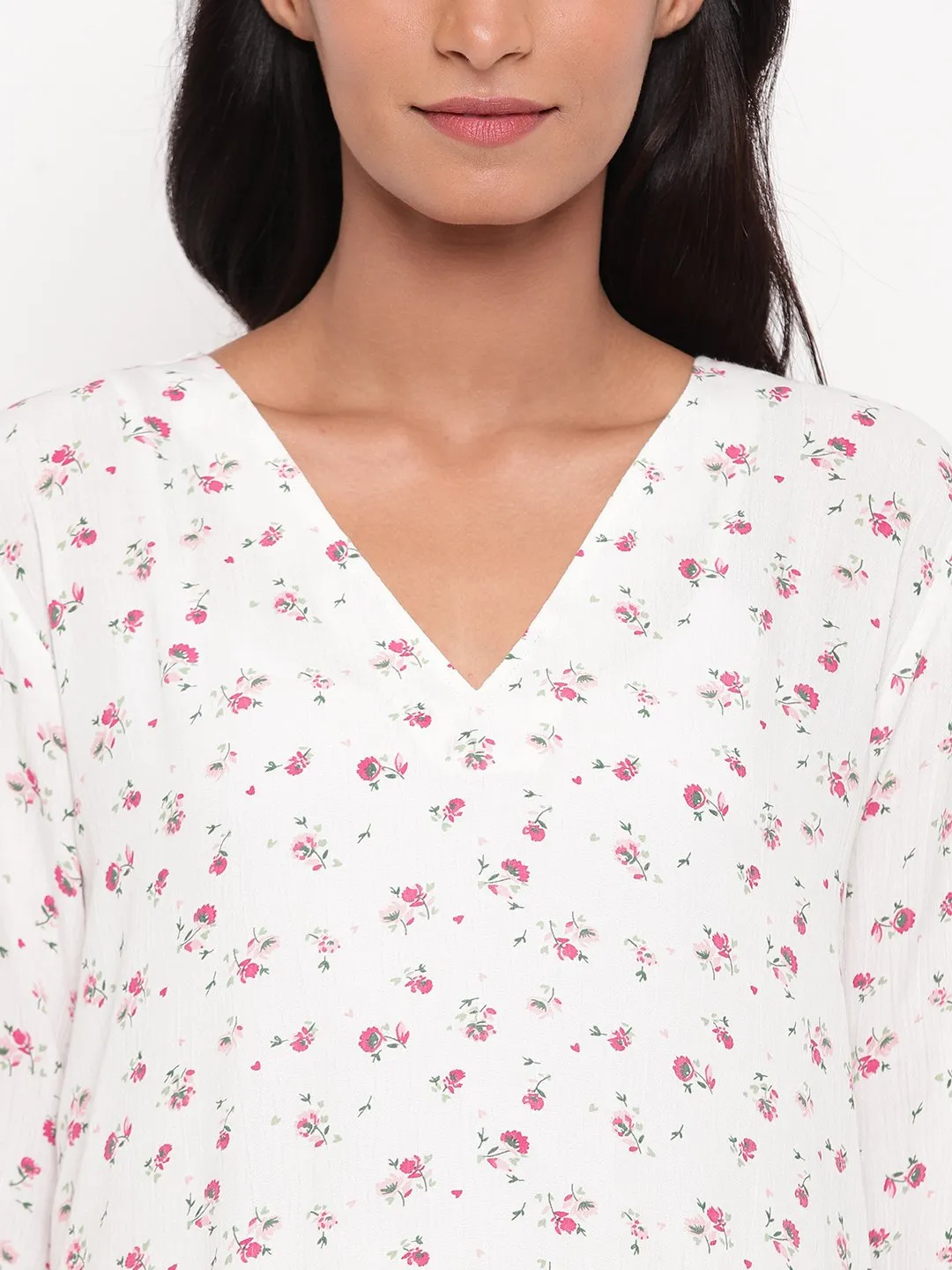 Pink Floral Crinkle Kurta