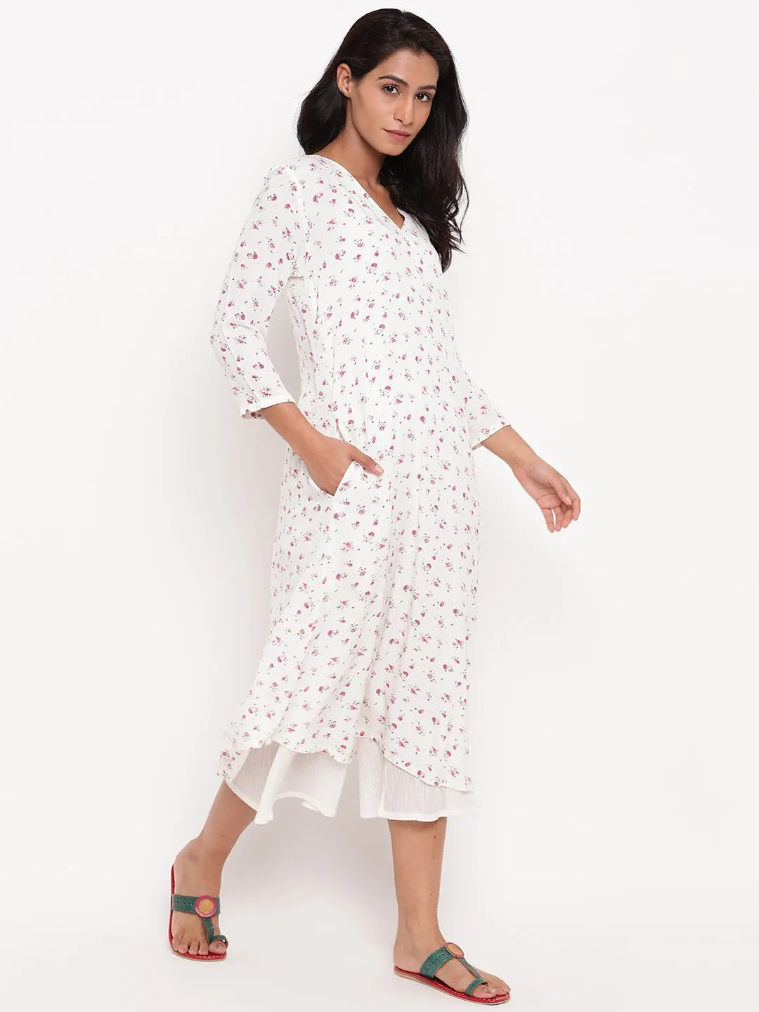 Pink Floral Crinkle Kurta