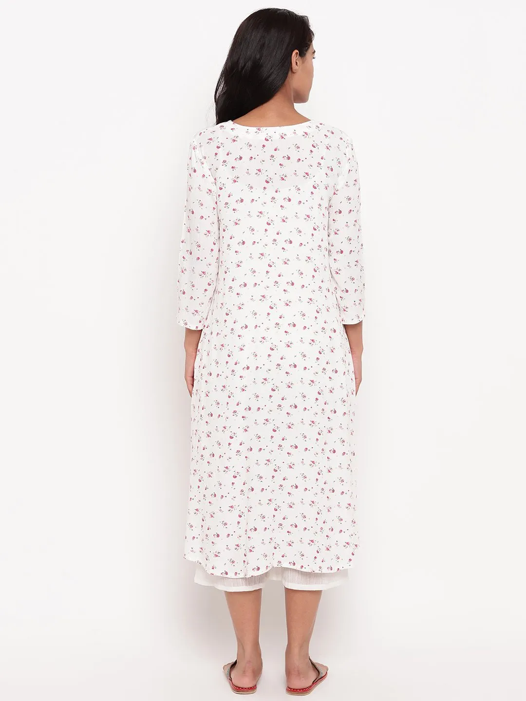 Pink Floral Crinkle Kurta