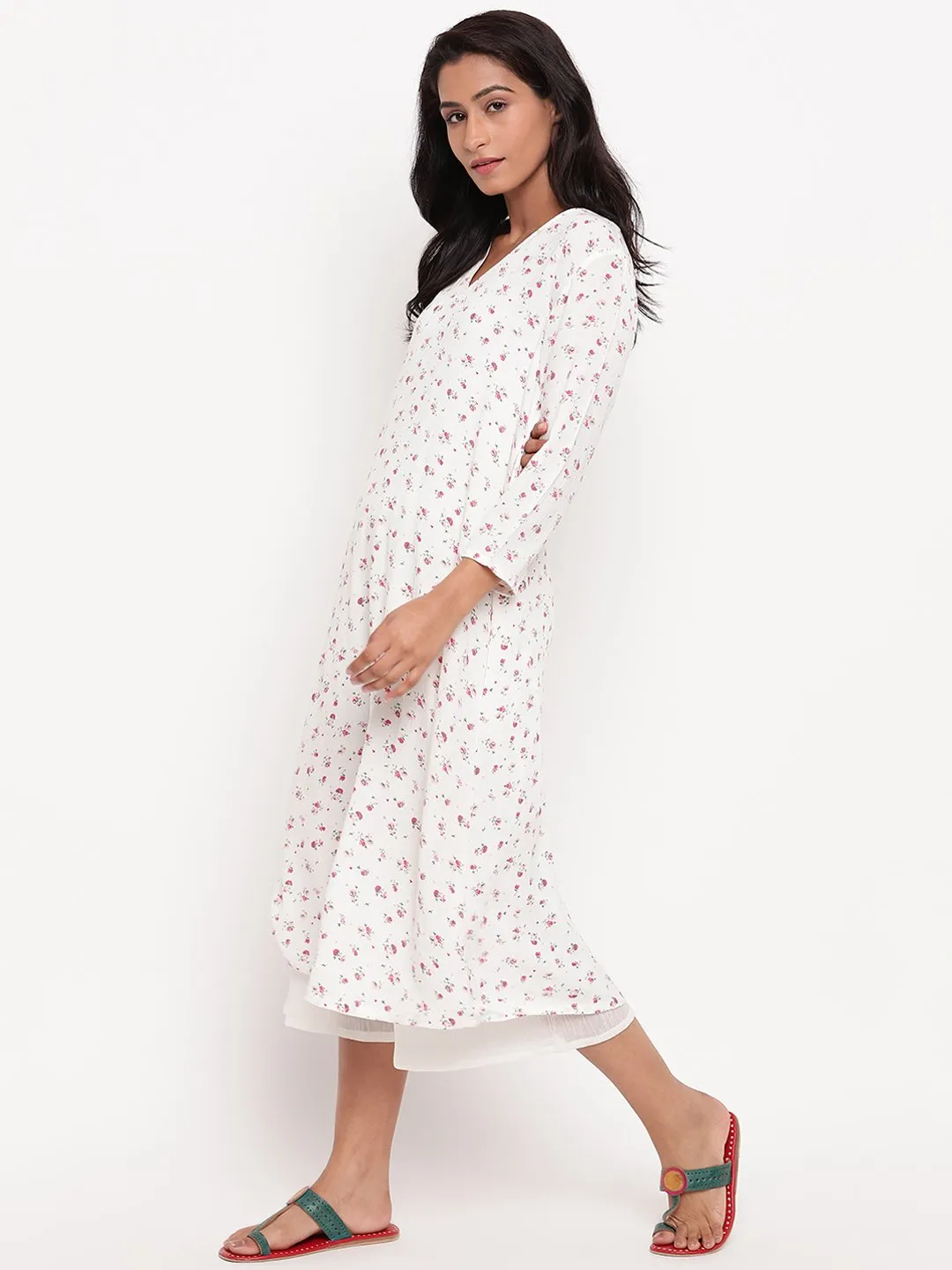 Pink Floral Crinkle Kurta