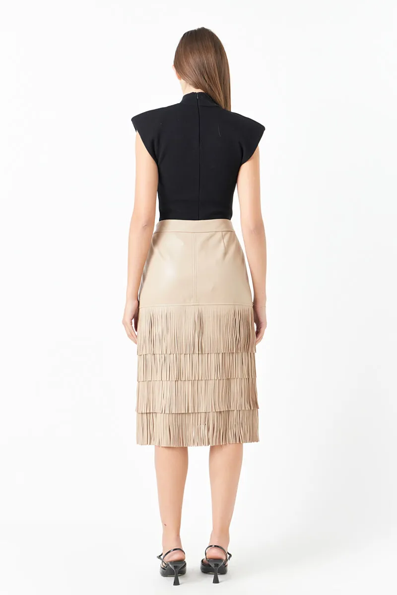 PU Fringe Midi Skirt