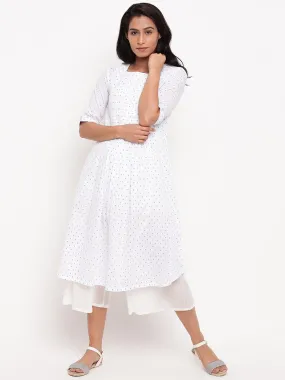 White Blue Dobby Pleats Kurta