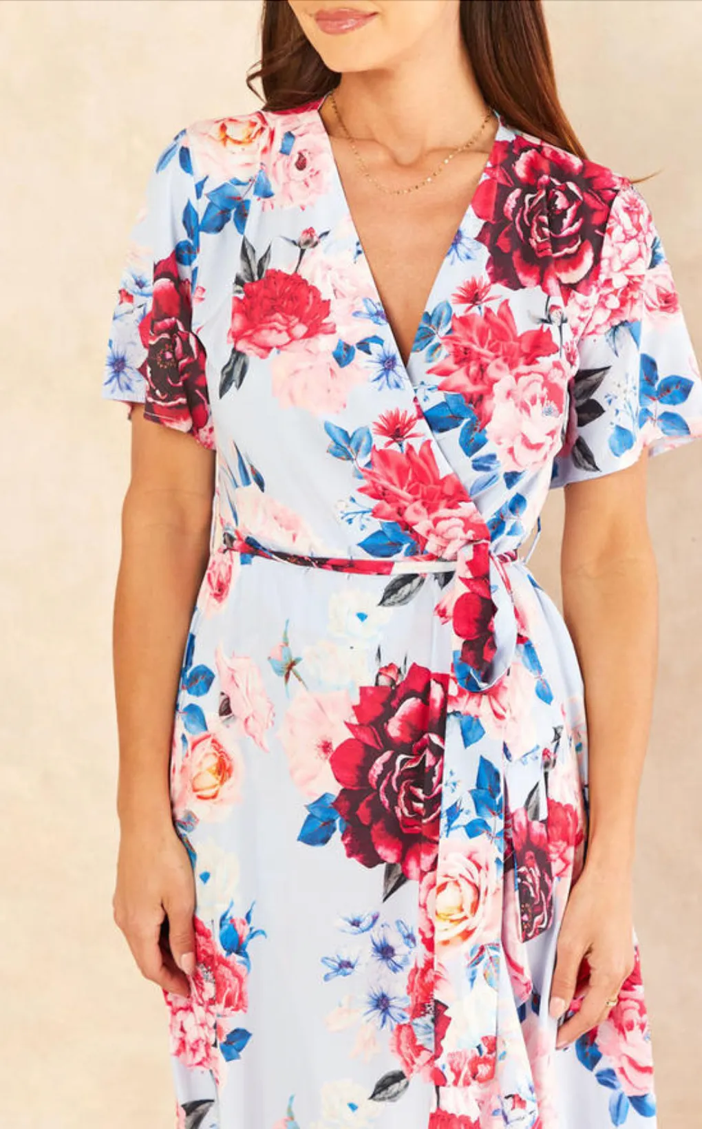 Wrap Midi Frill Skirt Dress in Blue Floral print